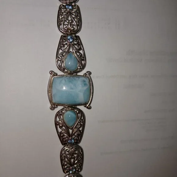 NEW Silver and Turquoise with Blue Accent Stones Toggle Bracelet - Picture 3 of 5
